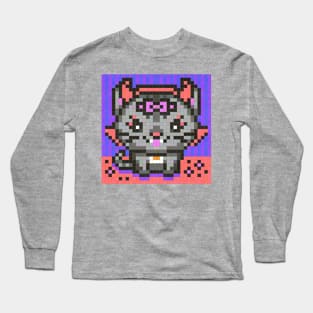 Mischievous Devil Kitten Pixel Painting Long Sleeve T-Shirt